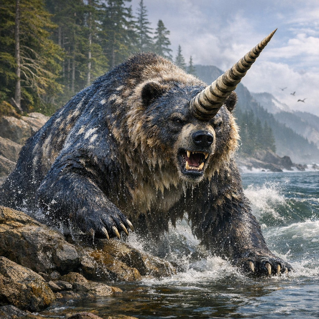 Narwbear, an AI-generated hybrid of Narwhal and Bear