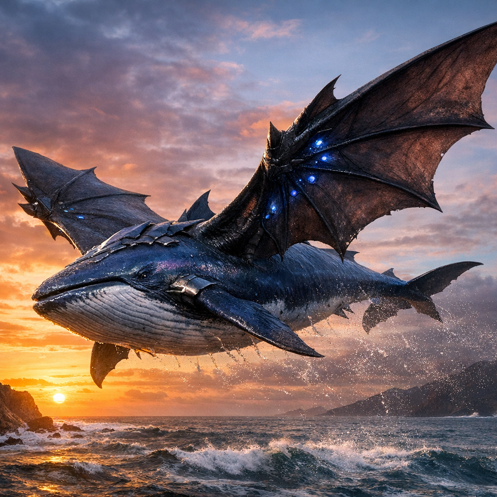 Batwhale, an AI-generated hybrid of Bat and Whale