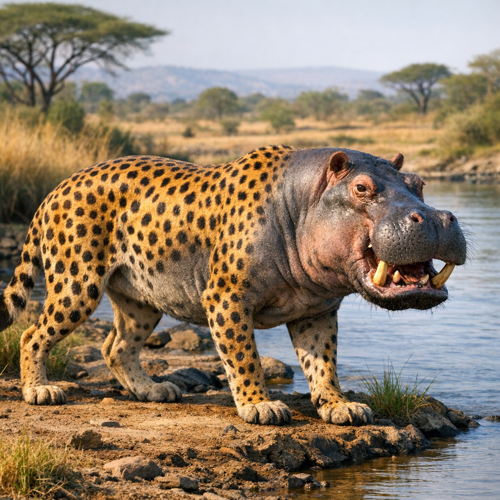 Cheetopotamus, an AI-generated hybrid of Cheetah and Hippopotamus