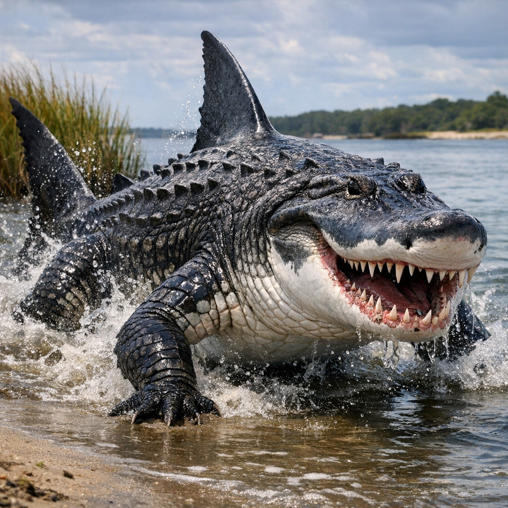 Gatorwhite, an AI-generated hybrid of Alligator and great white shark