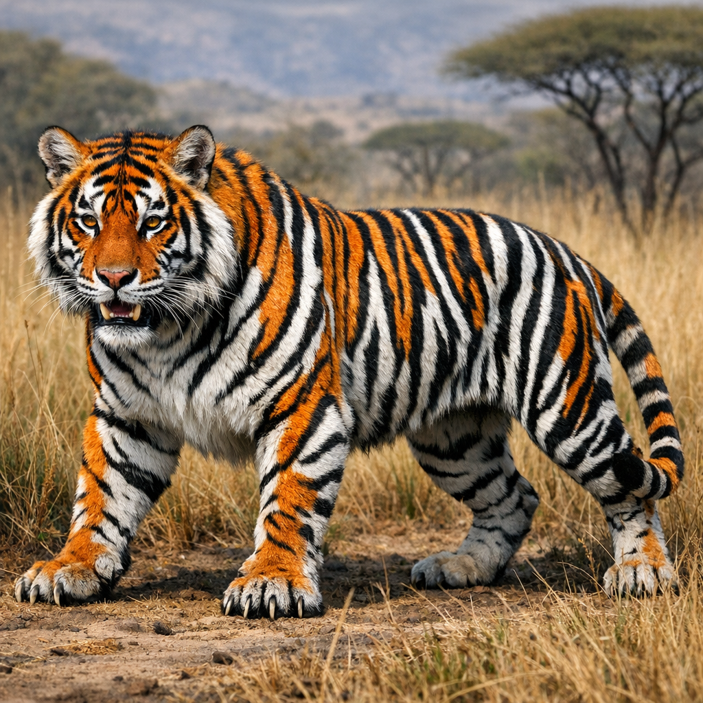 Tigebra, an AI-generated hybrid of Tiger and Zebra