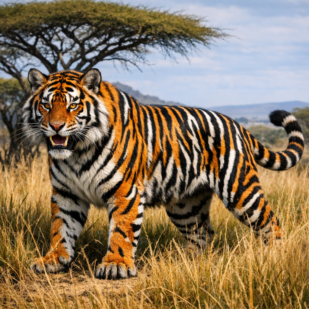 Zebraguar, an AI-generated hybrid of Tiger and Zebra