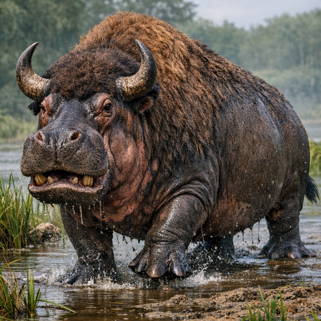 Bisonopotamus, an AI-generated hybrid of Bison and Hippopotamus