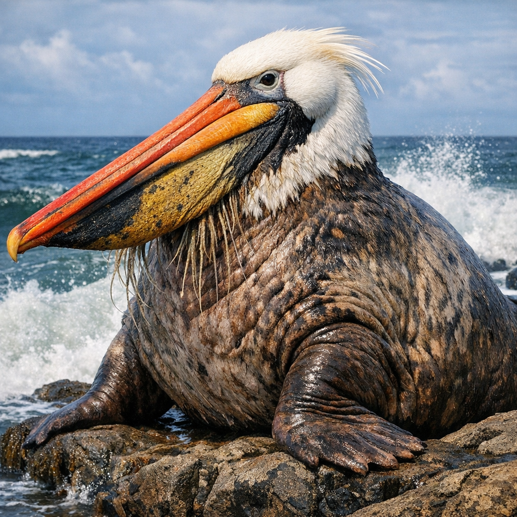 Walcan, an AI-generated hybrid of Walrus and Pelican