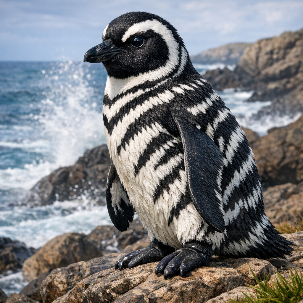 Pengebra, an AI-generated hybrid of Penguin and Zebra