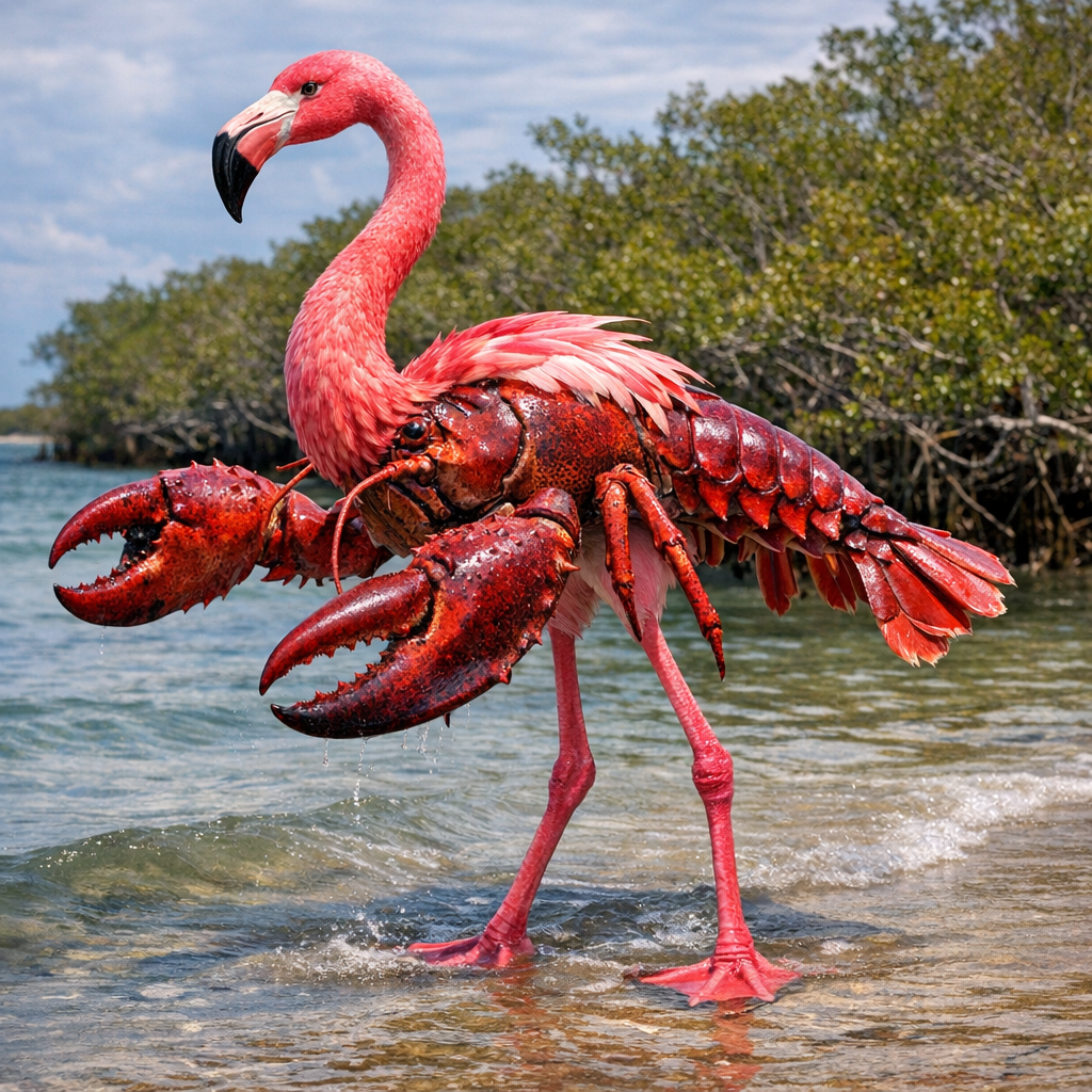 Flobster, an AI-generated hybrid of Flamingo and Lobster