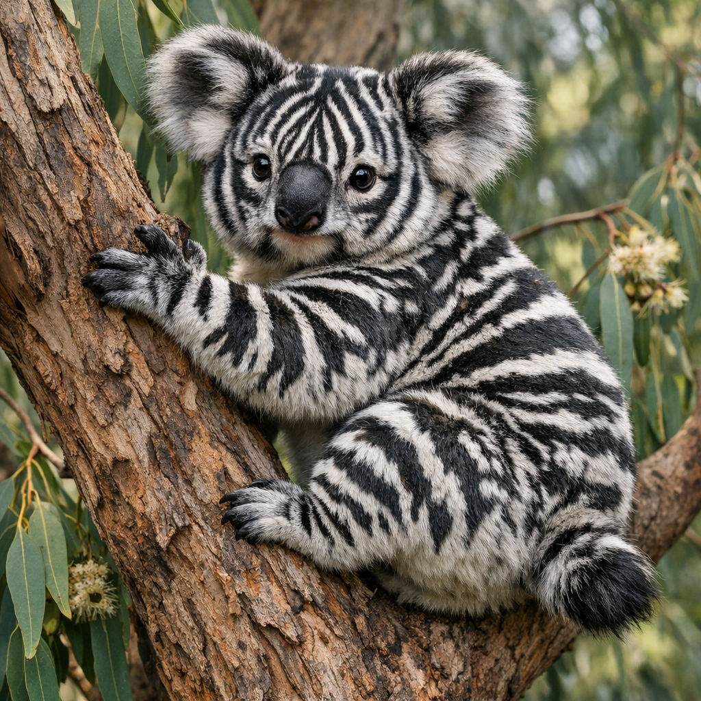 Zebraloa, an AI-generated hybrid of Zebra and Koala