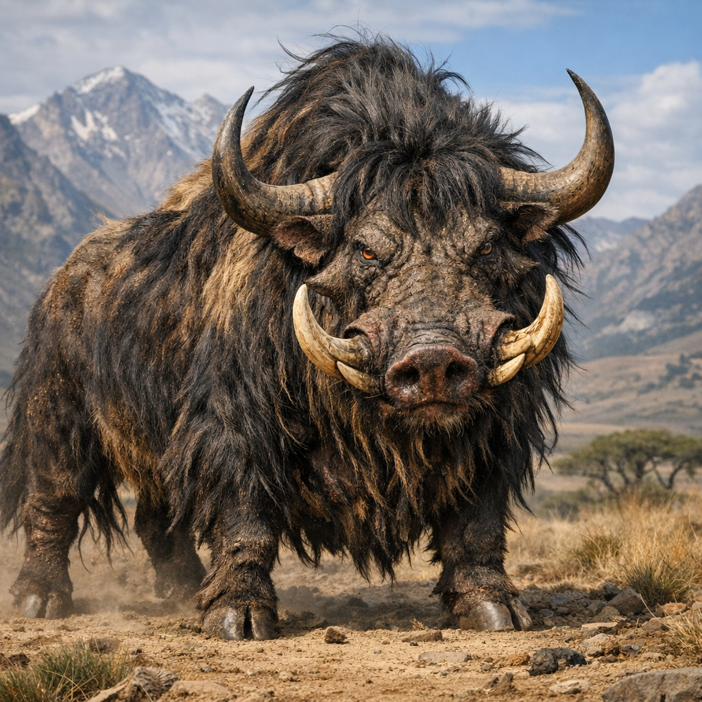 Yarthog, an AI-generated hybrid of Yak and Warthog