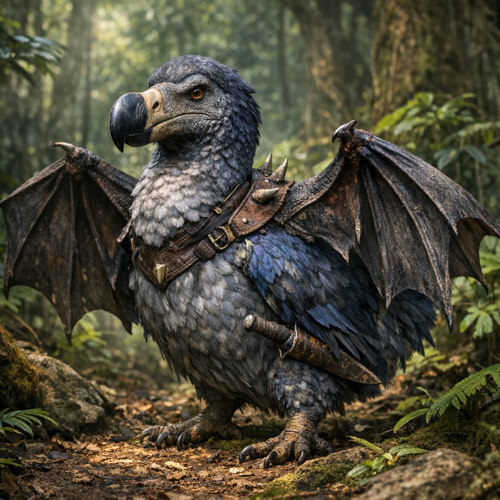 Batodo, an AI-generated hybrid of Bat and Dodo