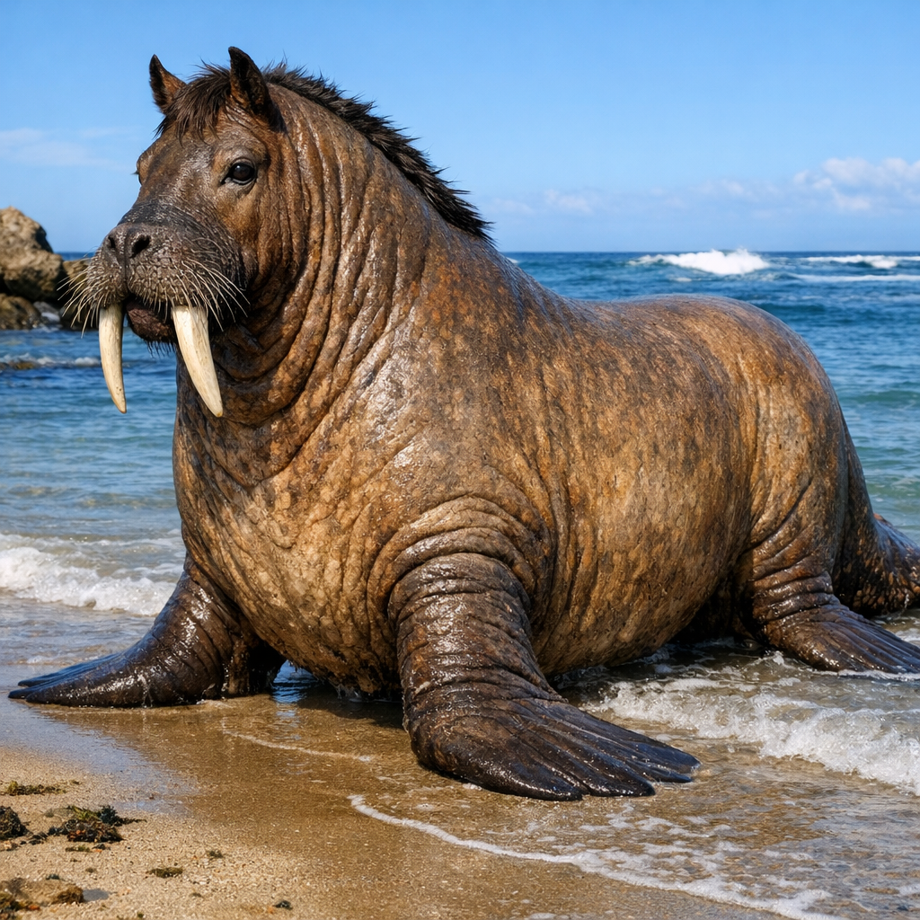 Horswalrus, an AI-generated hybrid of Horse and Walrus