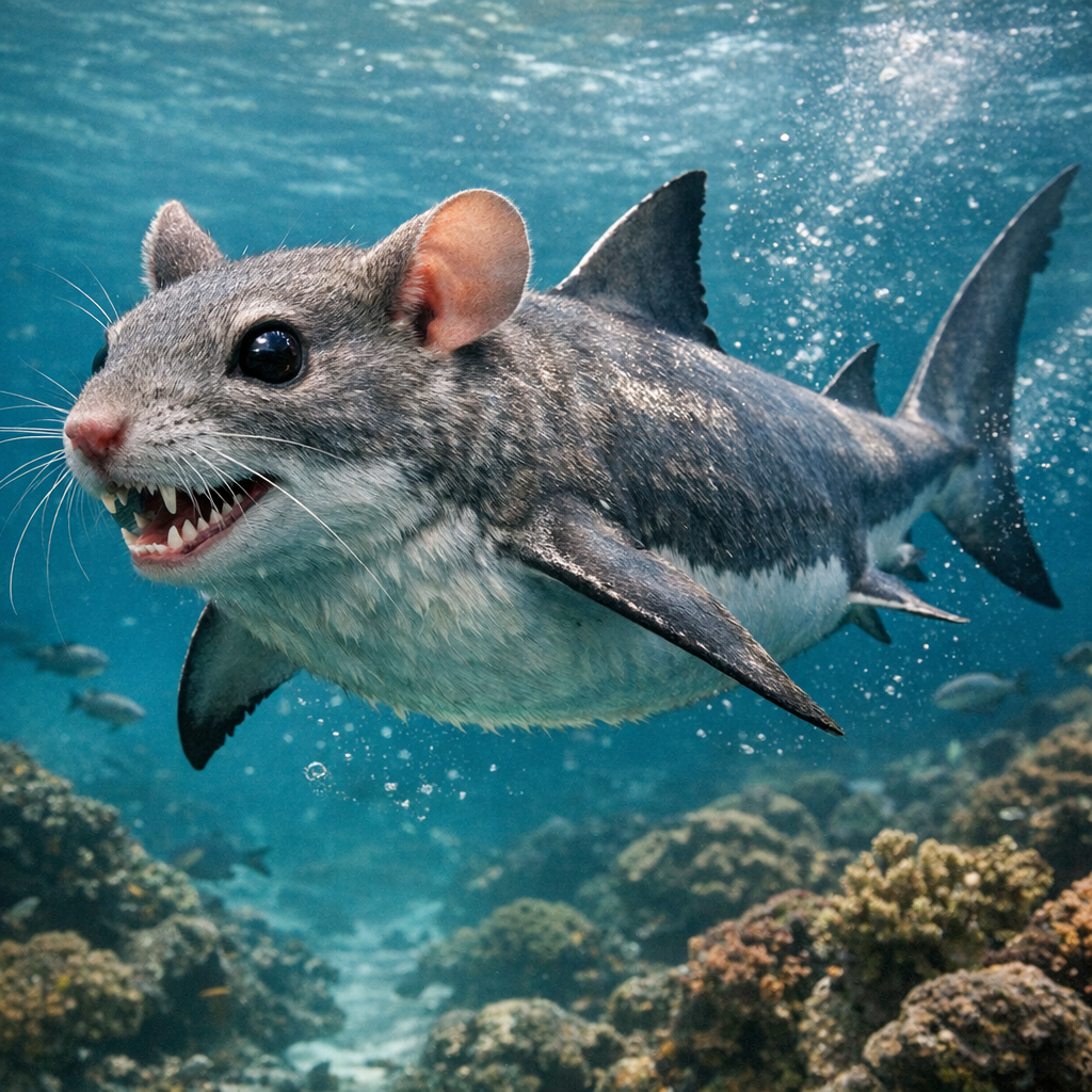 Moushark, an AI-generated hybrid of Mouse and Shark