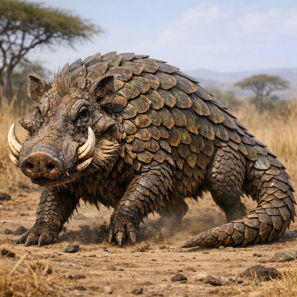Wargolin, an AI-generated hybrid of Warthog and Pangolin