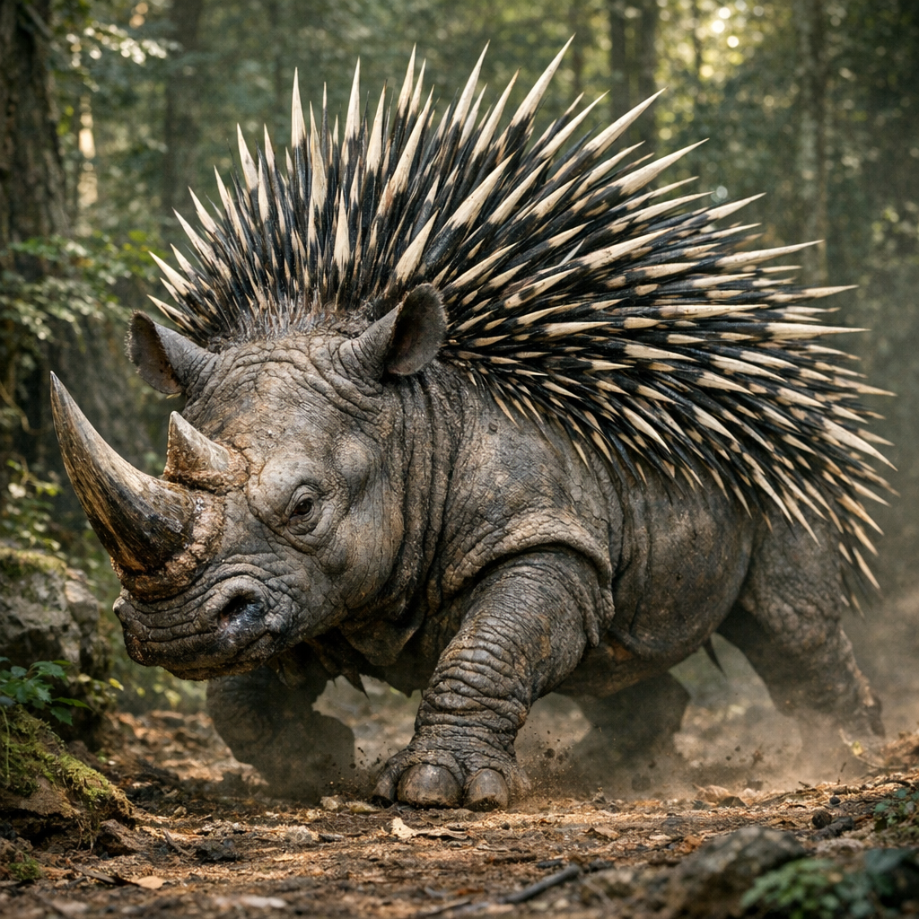 Rhinoporq, an AI-generated hybrid of Rhinoceros and Porcupine