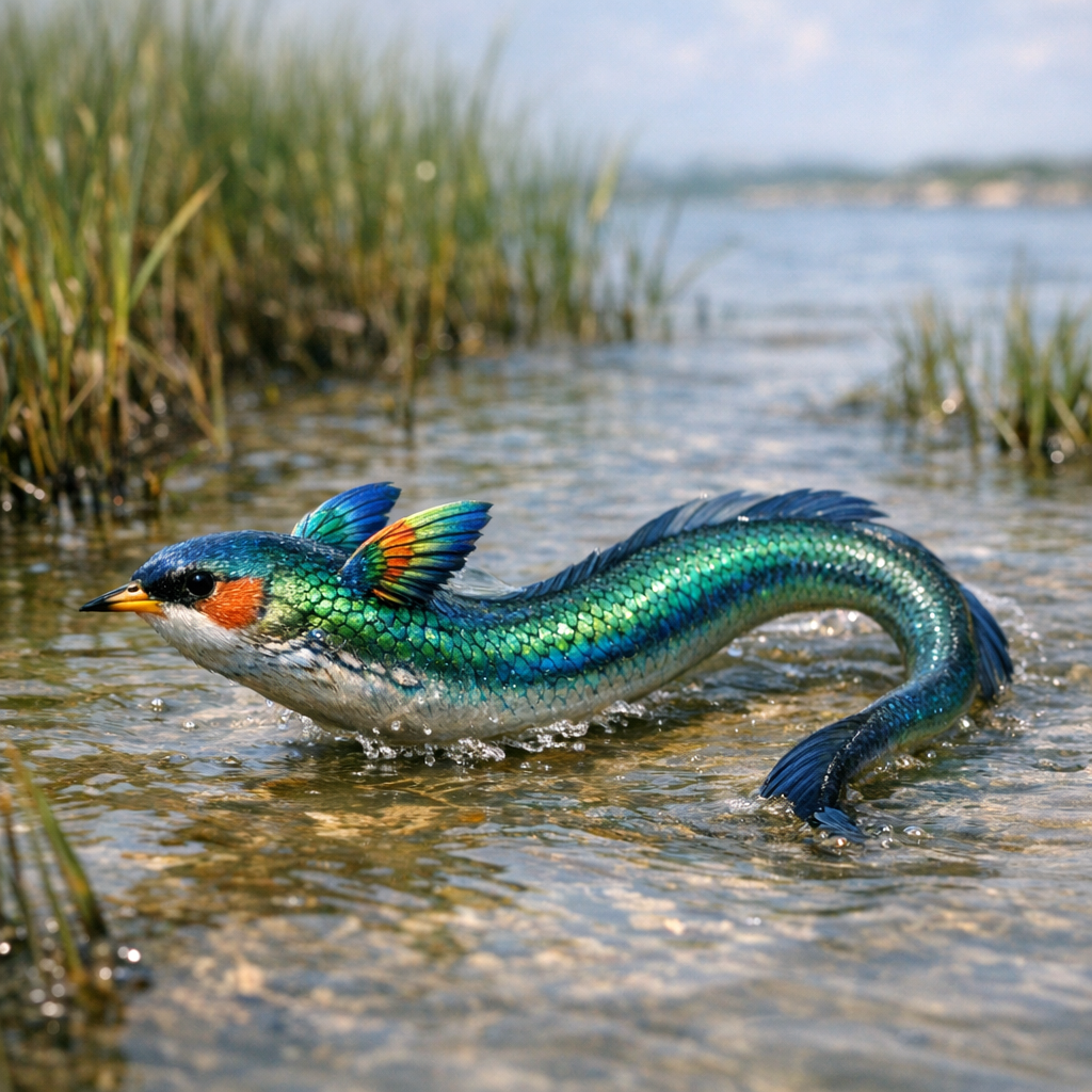 Eelfinch, an AI-generated hybrid of Eel and Finch