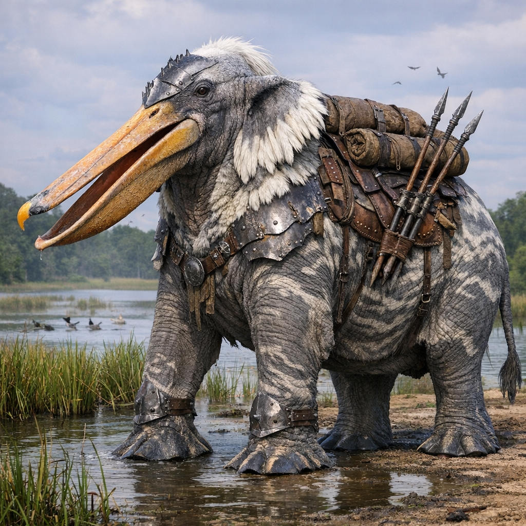 Peliphant, an AI-generated hybrid of Pelican and Elephant