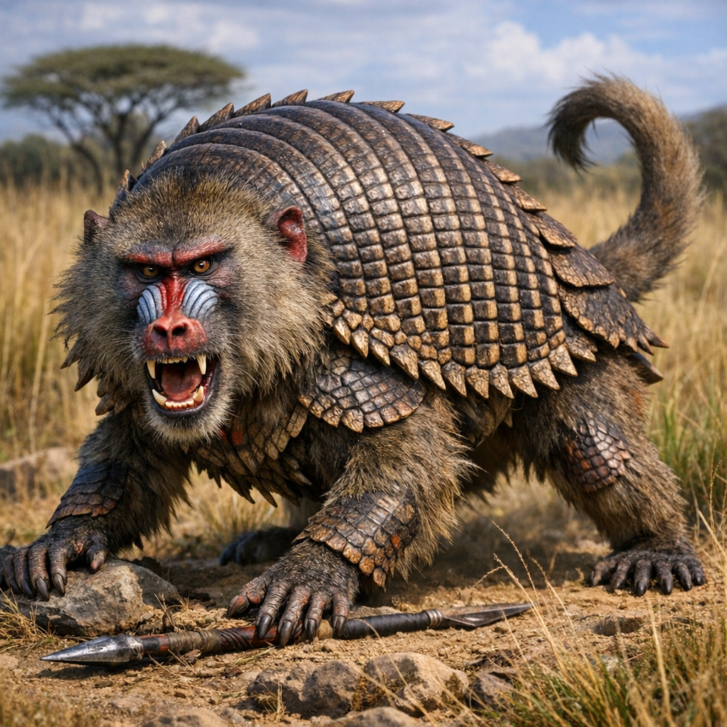 Armadaboon, an AI-generated hybrid of Armadillo and Baboon