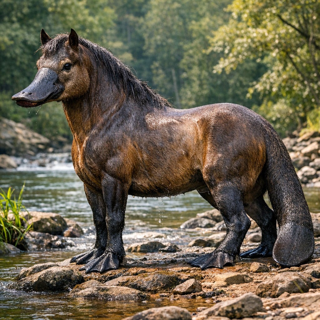 Platyhorse, an AI-generated hybrid of Horse and Platypus