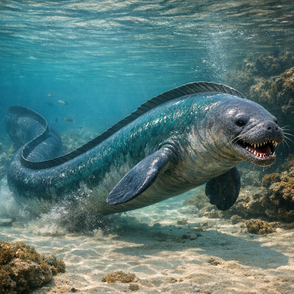 Eelantee, an AI-generated hybrid of Eel and Manatee