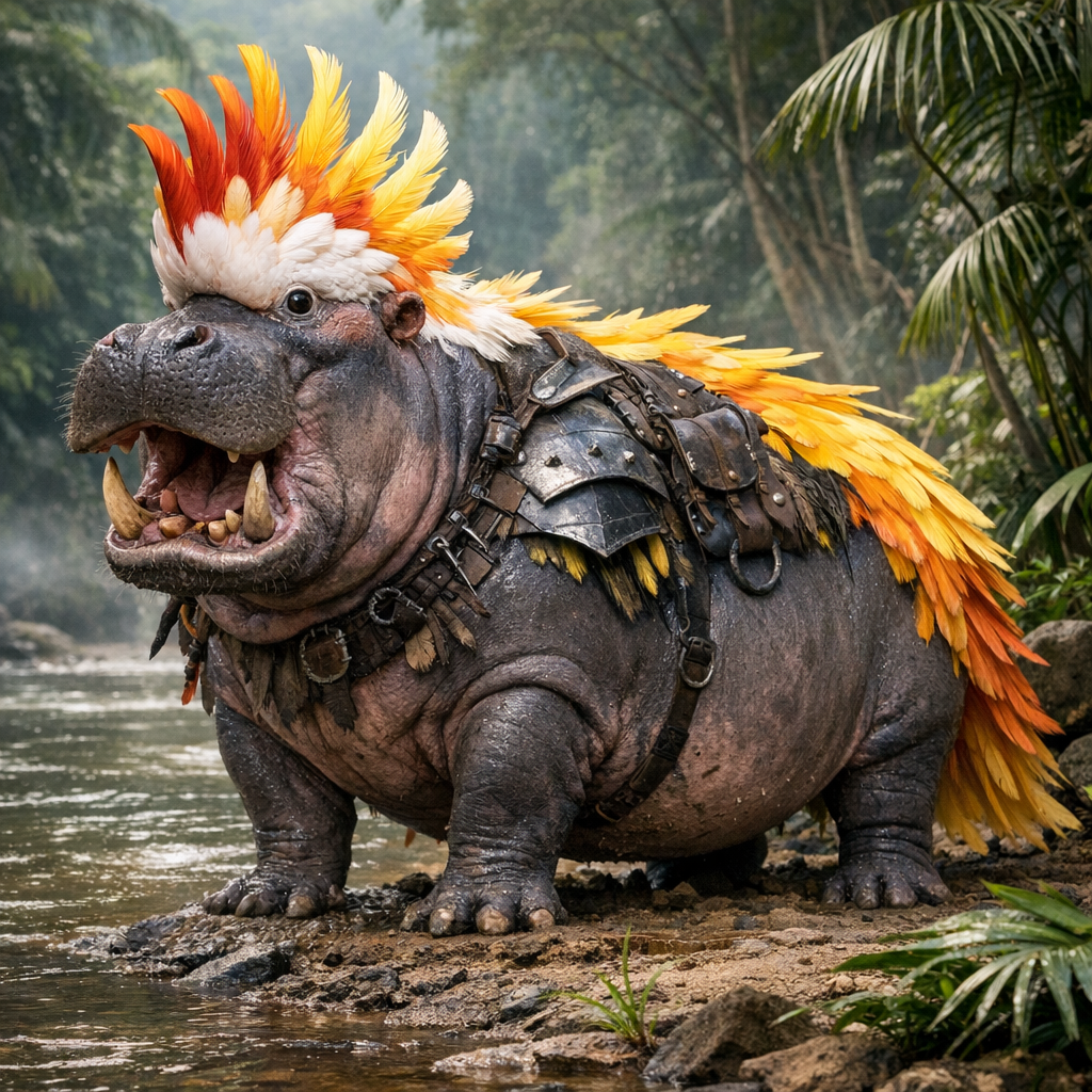 HippoCacatoo, an AI-generated hybrid of Hippopotamus and Cockatoo