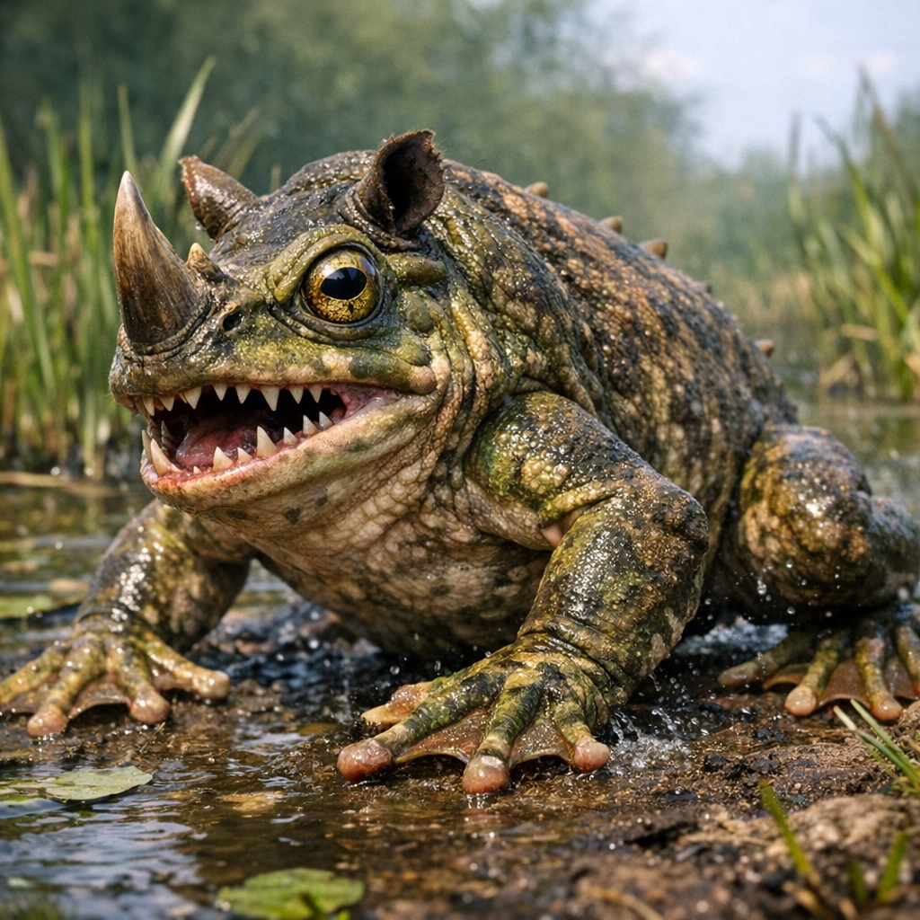 Rhinofrog, an AI-generated hybrid of Frog and Rhinoceros