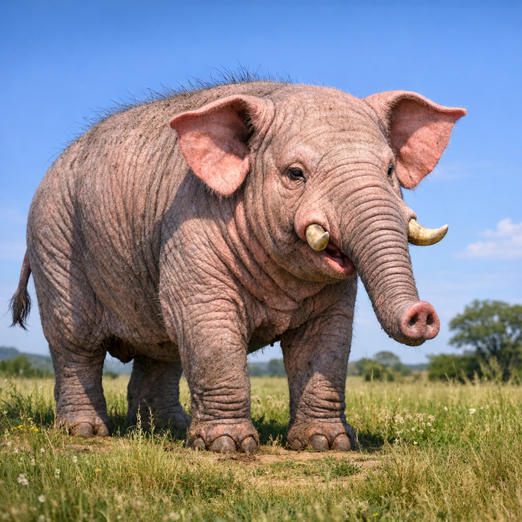 Elepig, an AI-generated hybrid of Elephant and Pig