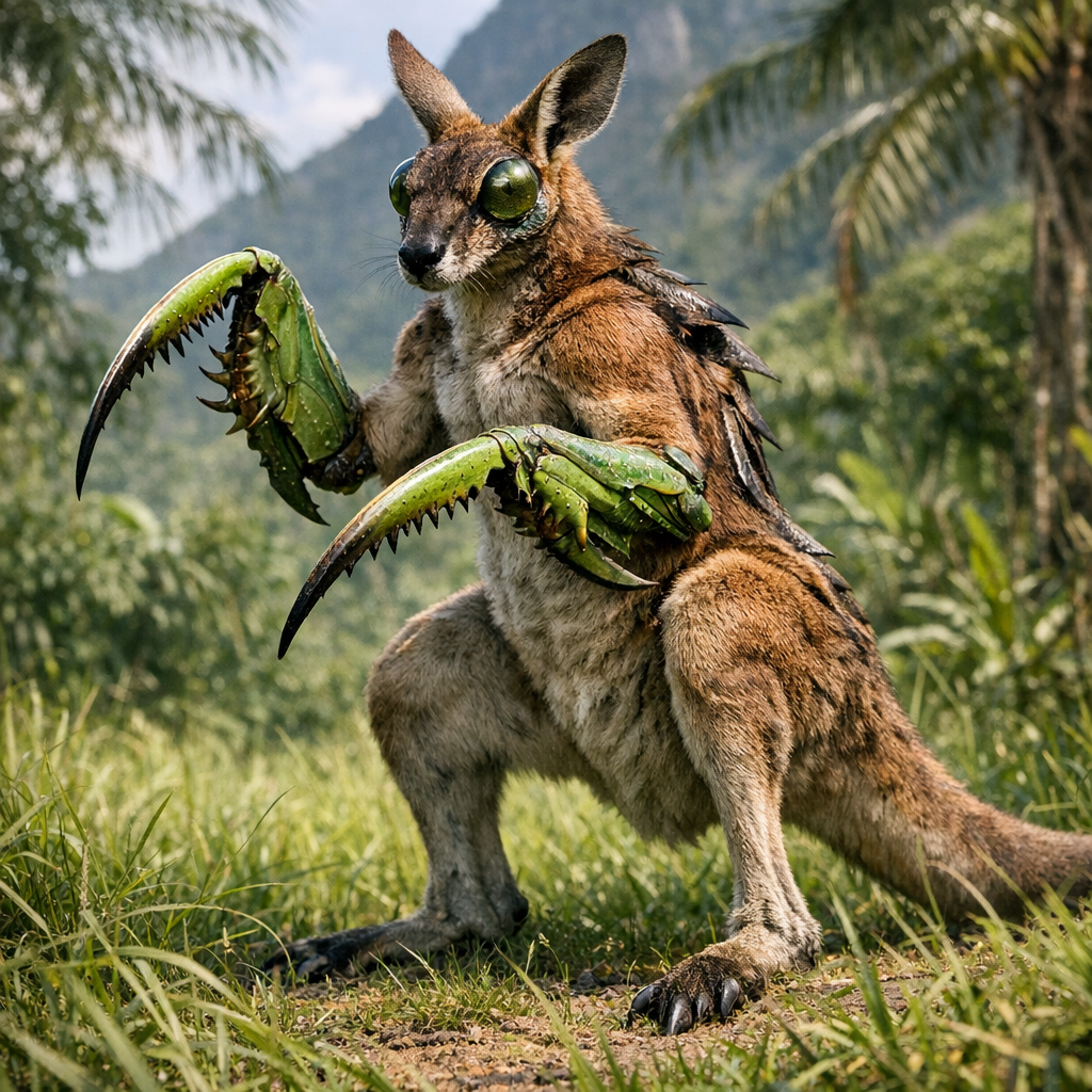 Kangarantis, an AI-generated hybrid of Kangaroo and Mantis