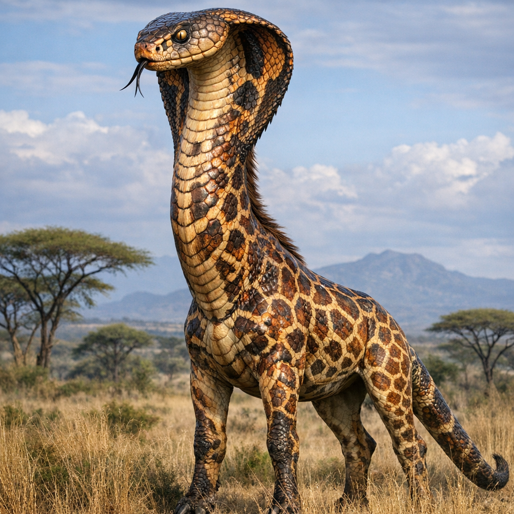 Cobriraffe, an AI-generated hybrid of Cobra and Giraffe
