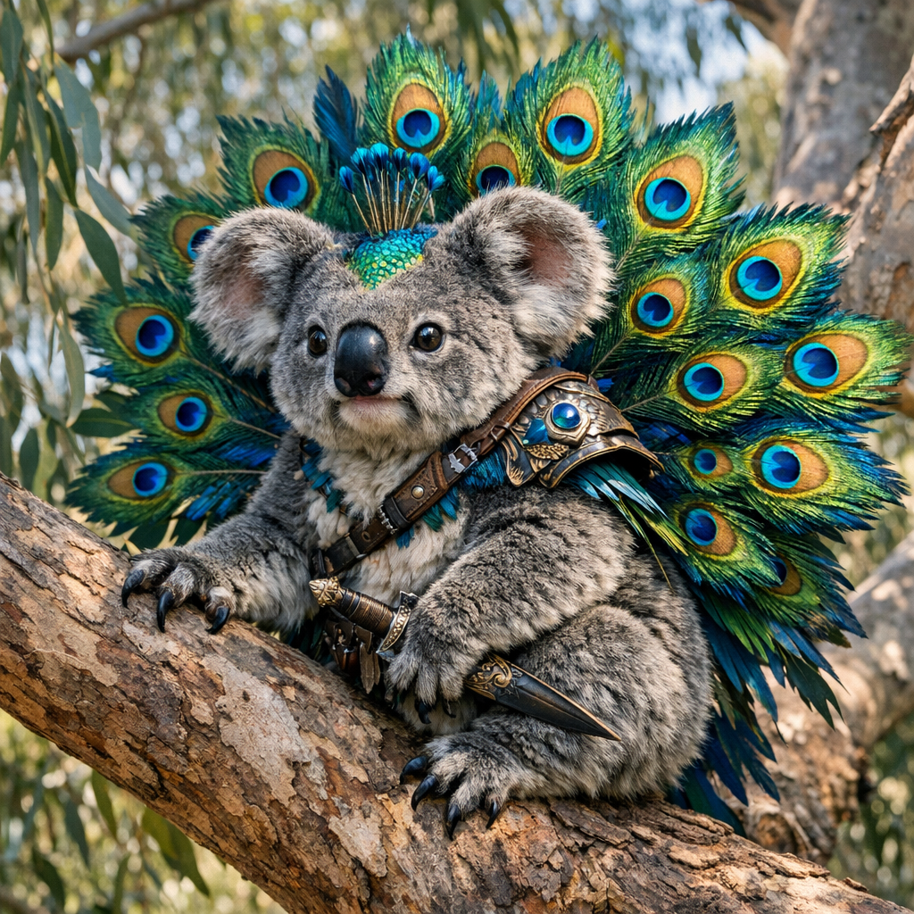 Peakoala, an AI-generated hybrid of Peacock and Koala