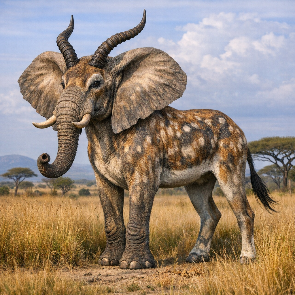 Gazelphant, an AI-generated hybrid of Gazelle and Elephant