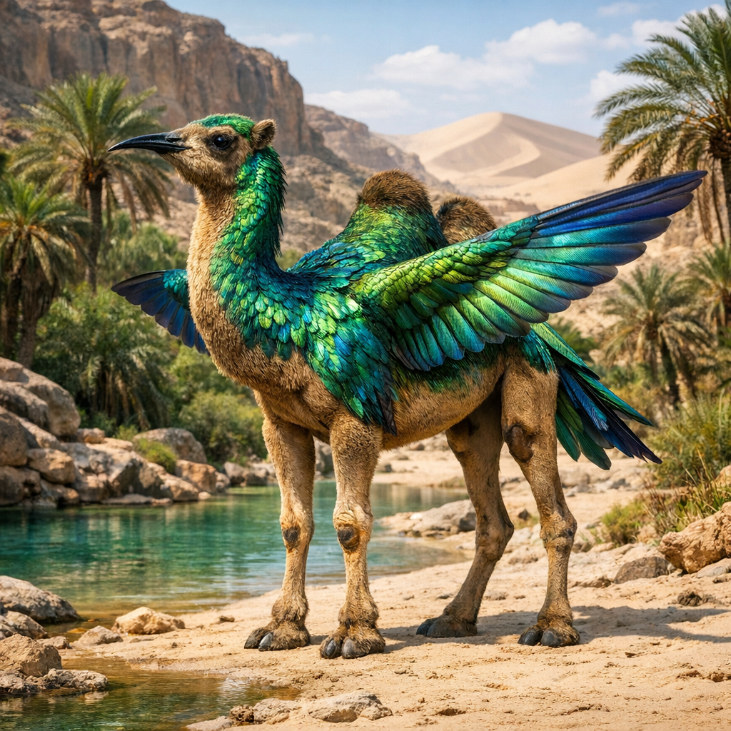 Cammibird, an AI-generated hybrid of Camel and Hummingbird