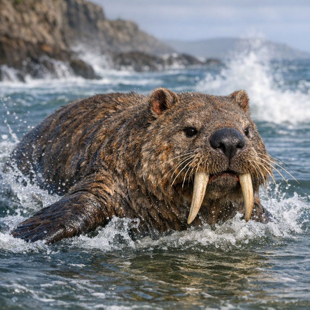 Wombwalrus, an AI-generated hybrid of Wombat and Walrus
