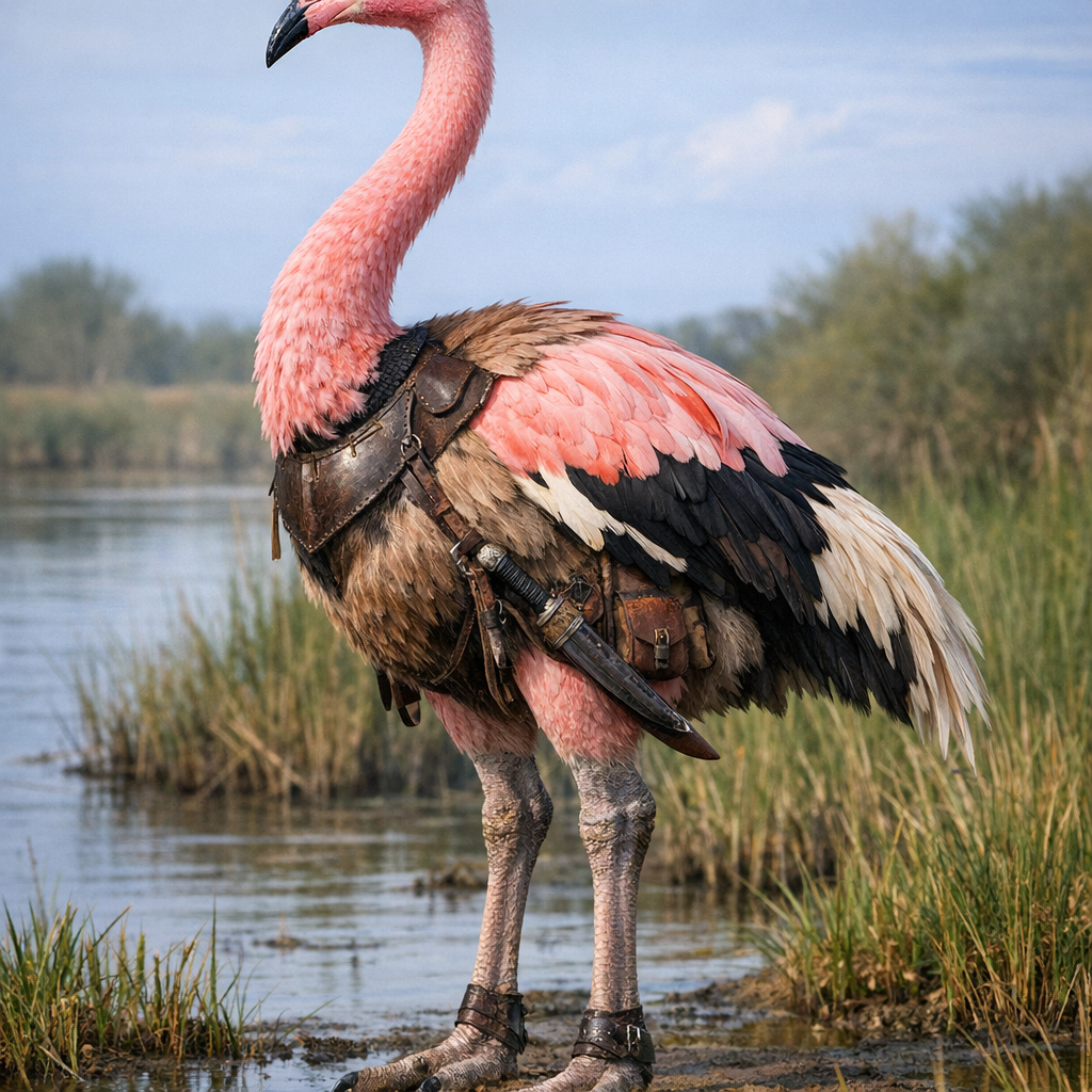 Flostridge, an AI-generated hybrid of Flamingo and Ostrich