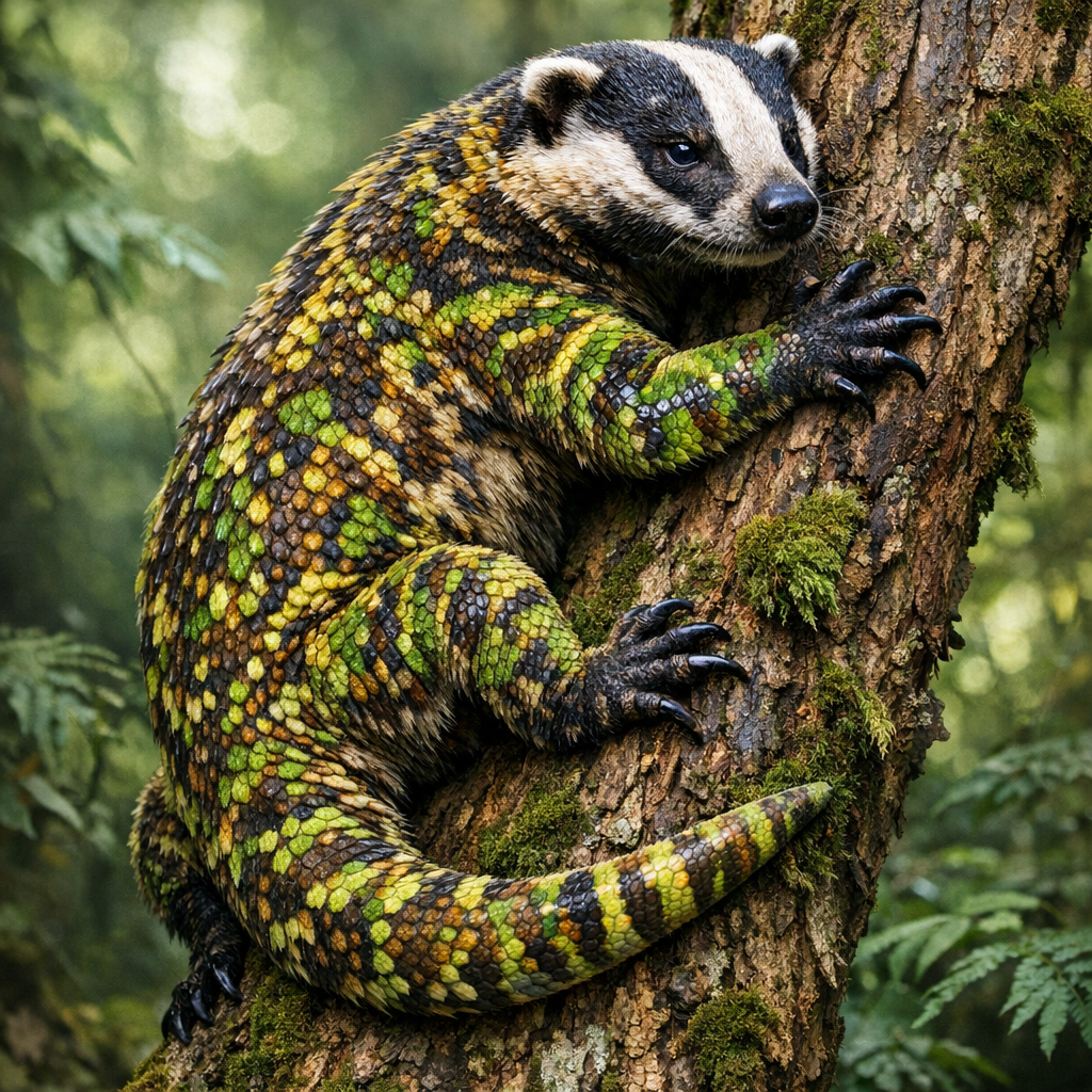 Badgergo, an AI-generated hybrid of Badger and Gecko