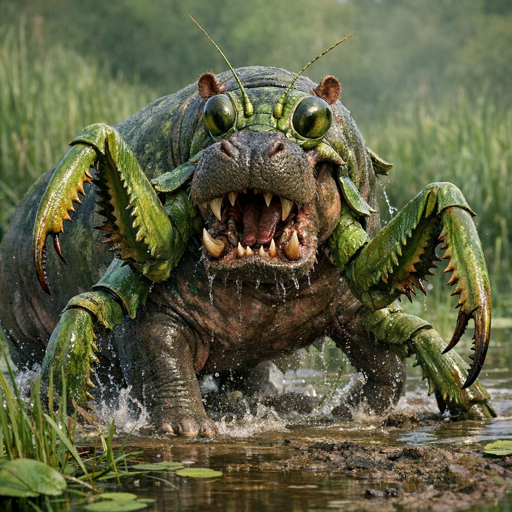 HippoMantis, an AI-generated hybrid of Hippopotamus and Mantis