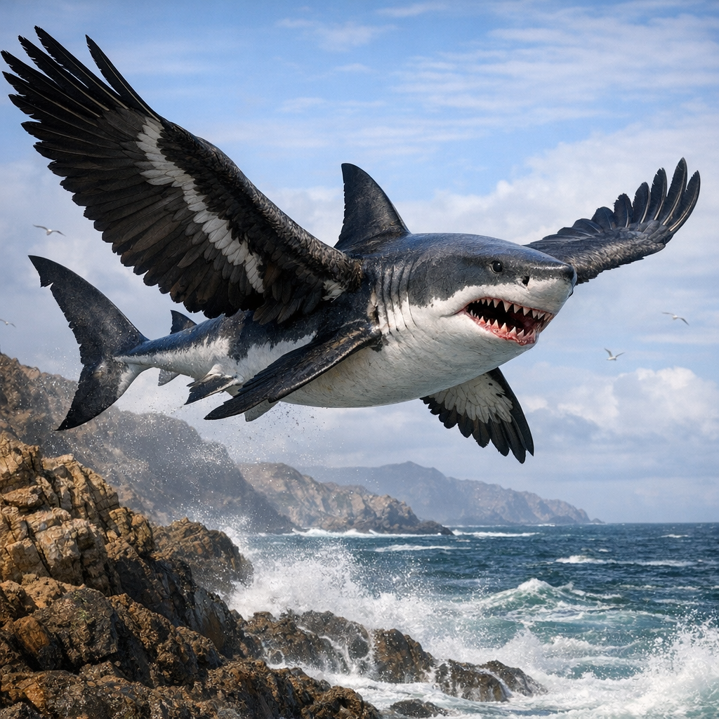 Condor Shark, an AI-generated hybrid of Condor and great white shark