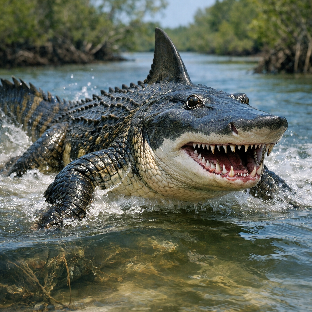 Crocodoshark, an AI-generated hybrid of Crocodile and Shark