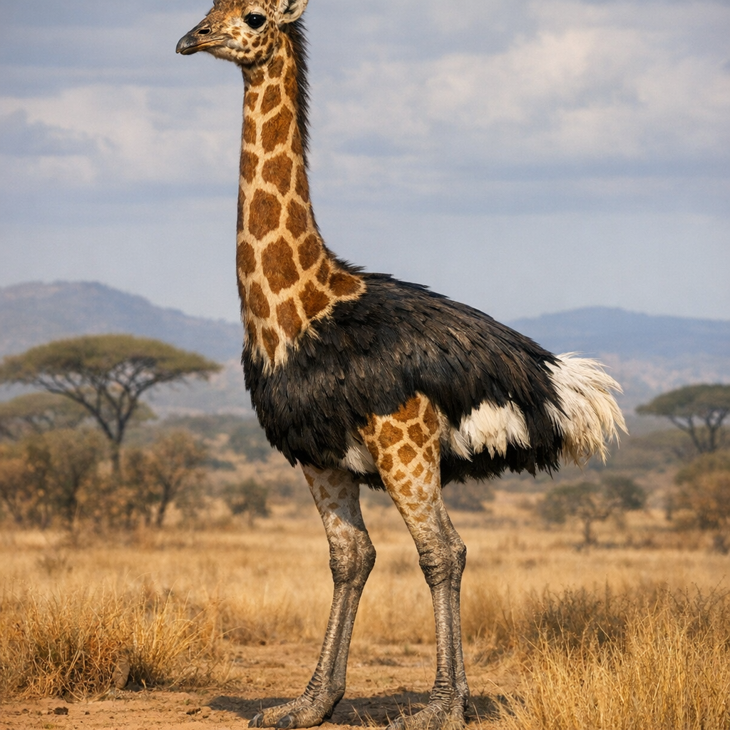 Giraffastrich, an AI-generated hybrid of Giraffe and Ostrich