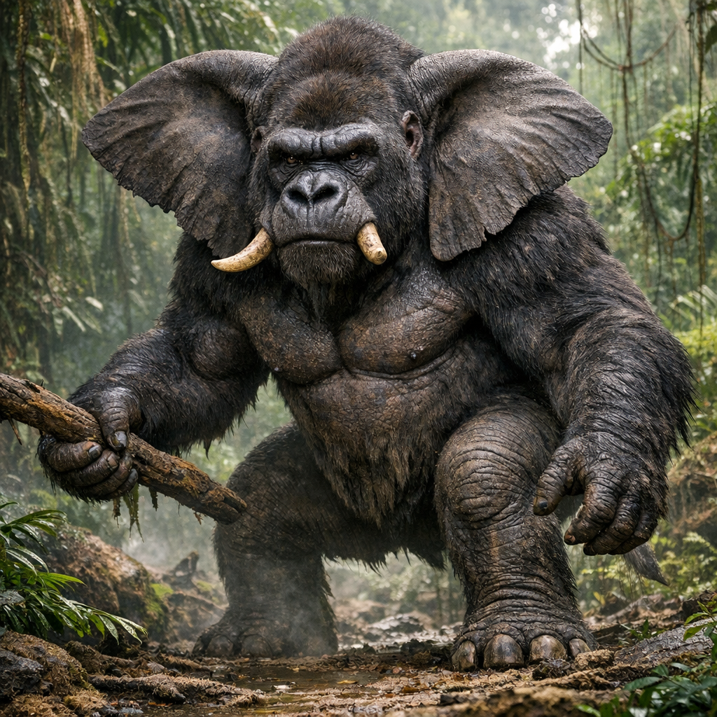 Gorillaphant, an AI-generated hybrid of Elephant and Gorilla
