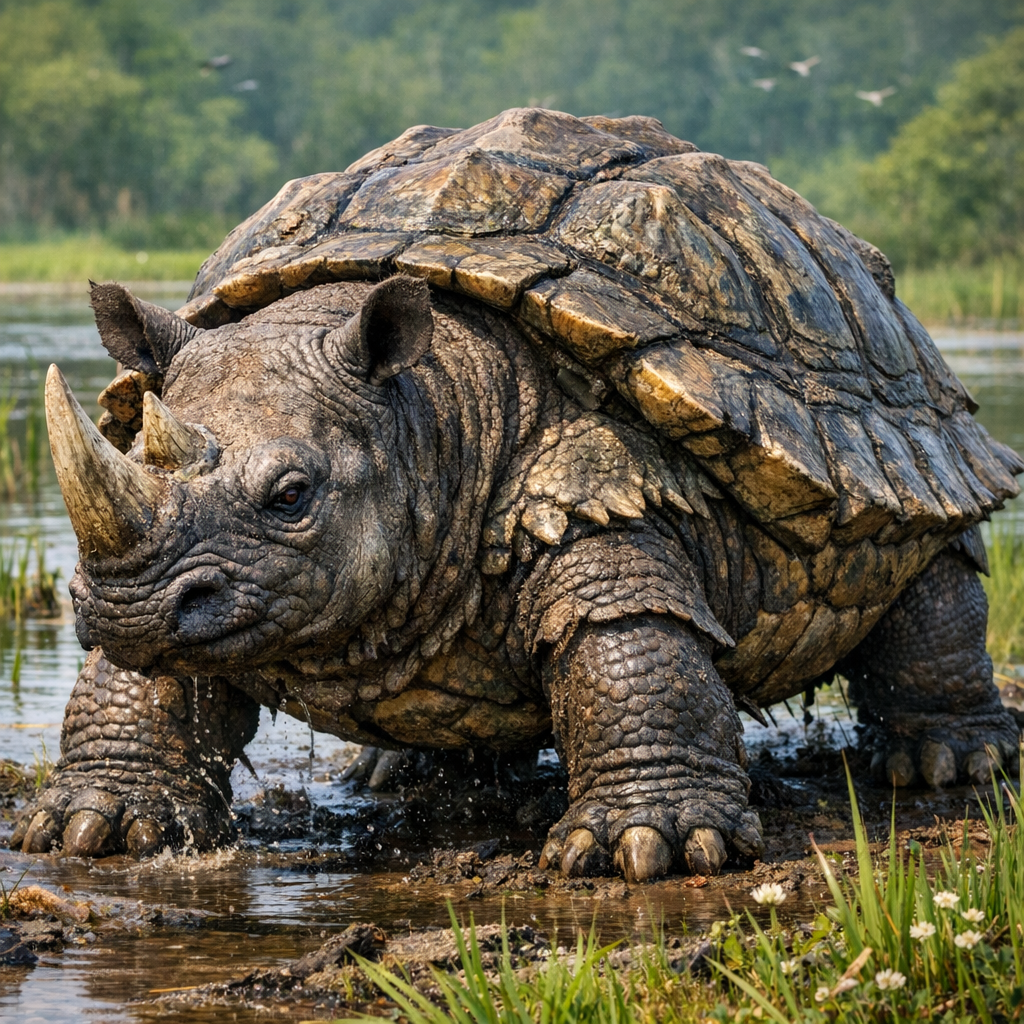 Rhinoturtle, an AI-generated hybrid of Rhinoceros and Turtle