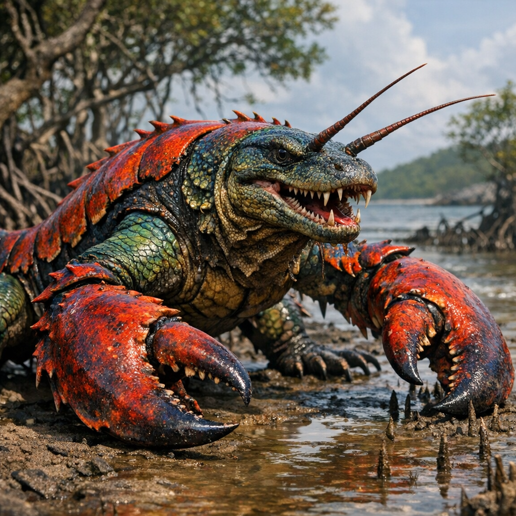 Komolobster, an AI-generated hybrid of Komodo Dragon and Lobster