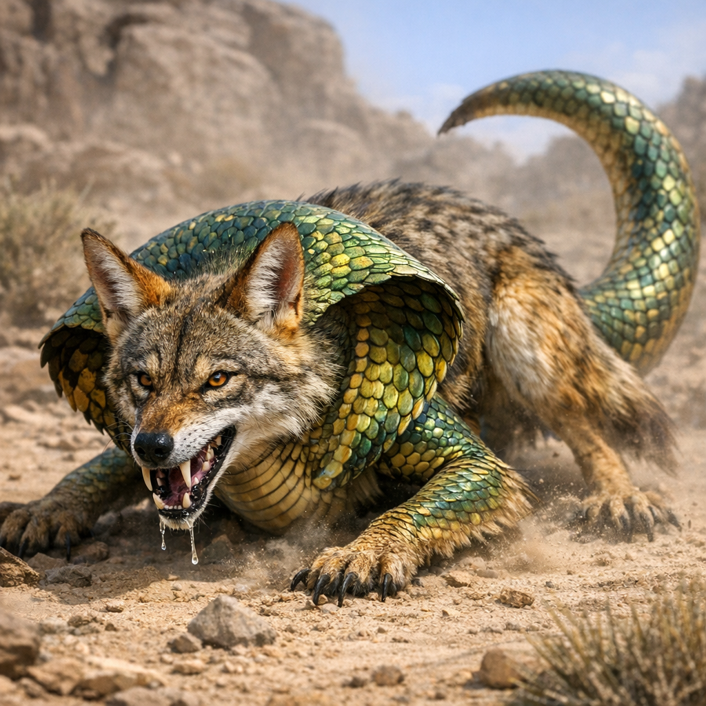 Coboyote, an AI-generated hybrid of Cobra and Coyote