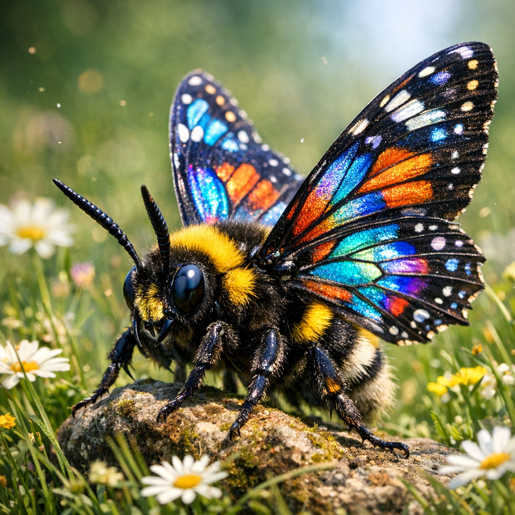 Bumblebutter, an AI-generated hybrid of Bumblebee and Butterfly