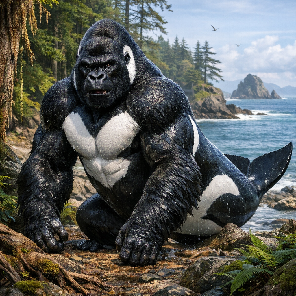 Orgorilla, an AI-generated hybrid of orca and Gorilla