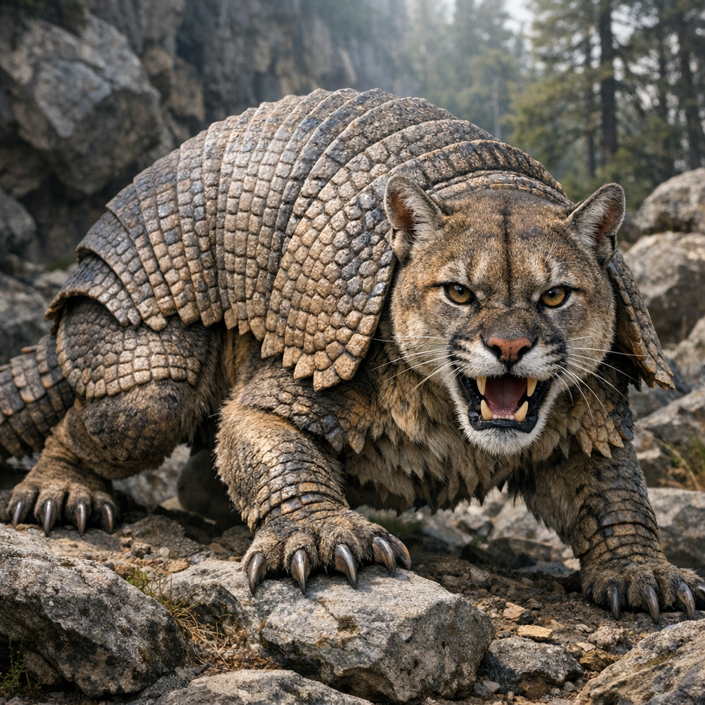 Cougarmadillo, an AI-generated hybrid of Armadillo and Cougar