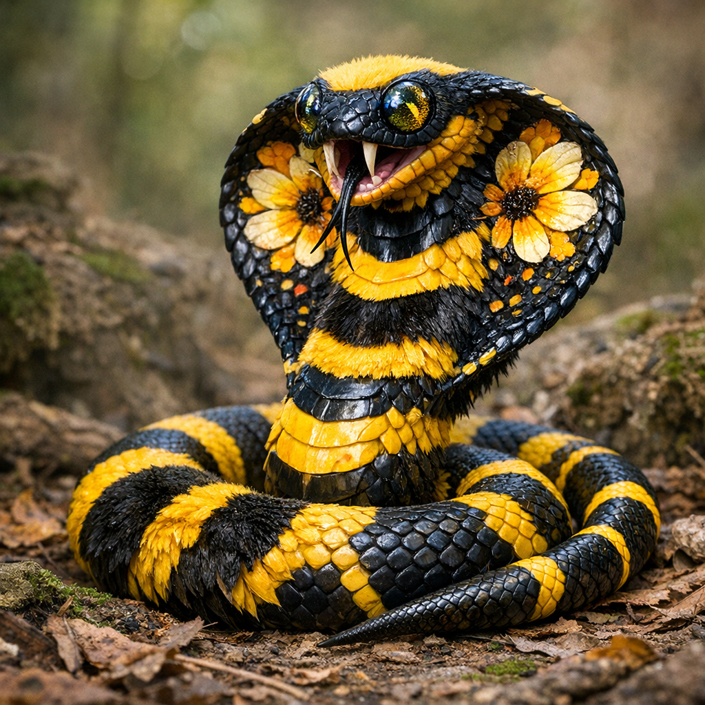 Bumblecobra, an AI-generated hybrid of Bumblebee and Cobra
