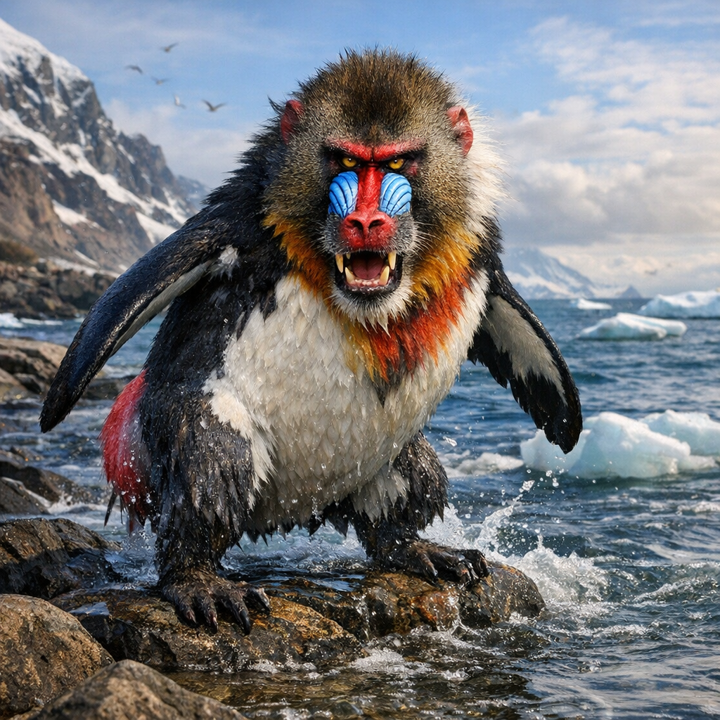 BaboPeng, an AI-generated hybrid of Baboon and Penguin