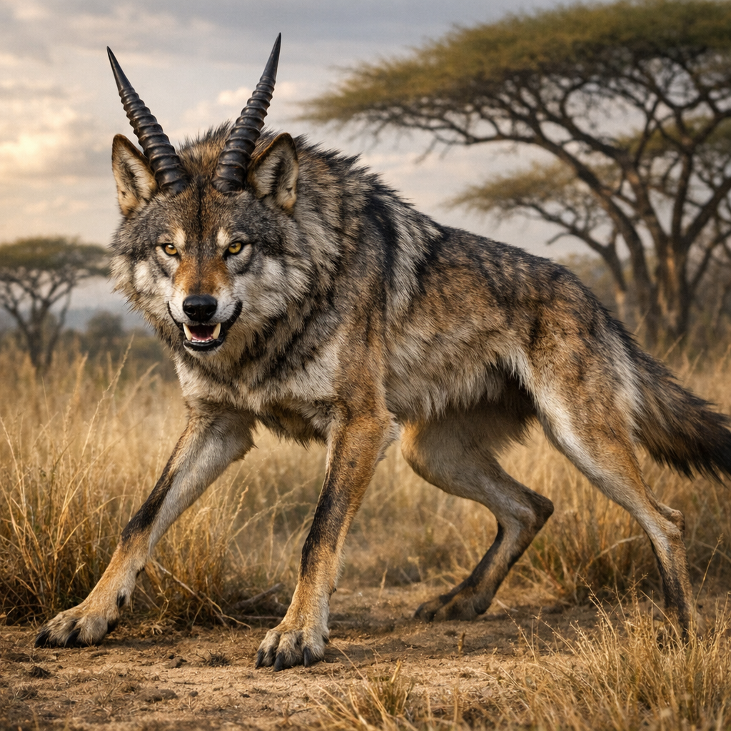 Wolphlope, an AI-generated hybrid of Wolf and Antelope
