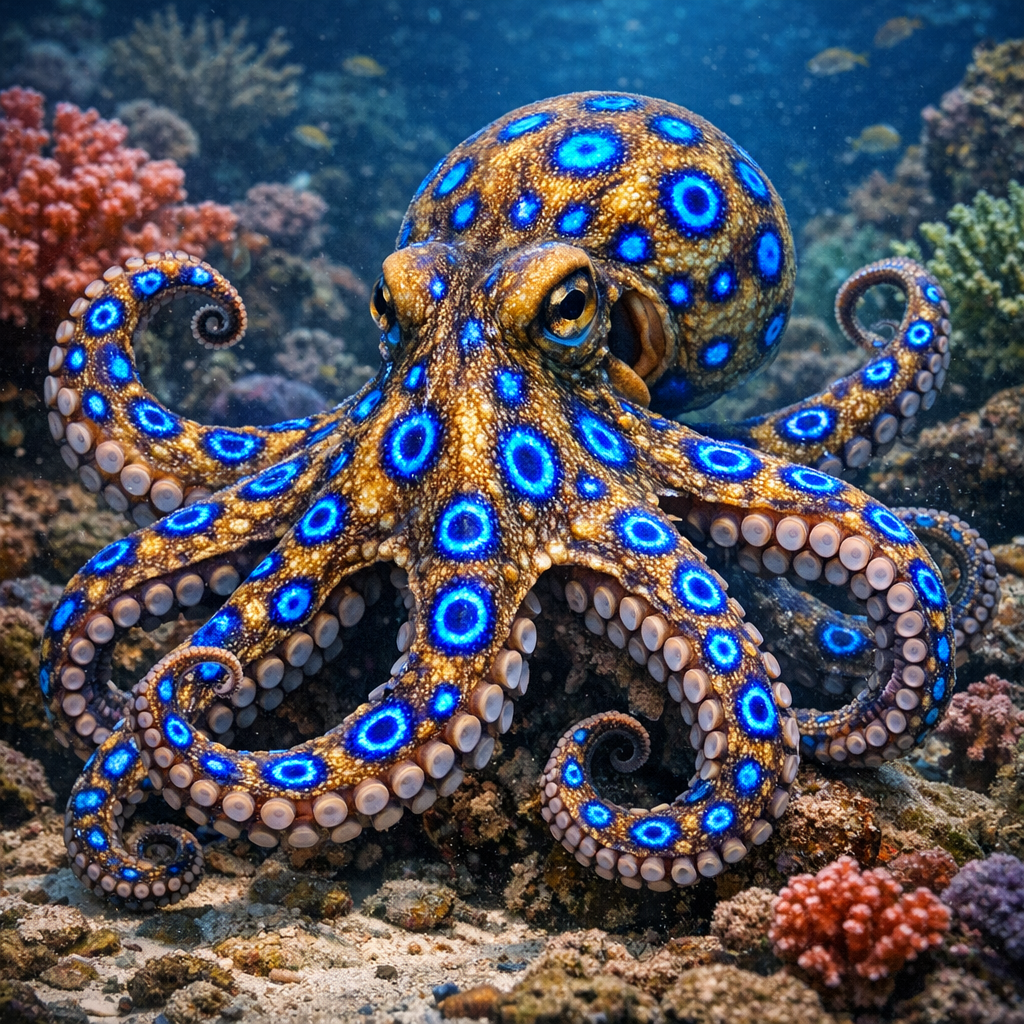 Bluetopus, an AI-generated hybrid of Octopus and blue ring octopus