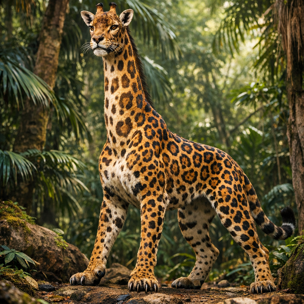 Jiraguar, an AI-generated hybrid of Giraffe and Jaguar