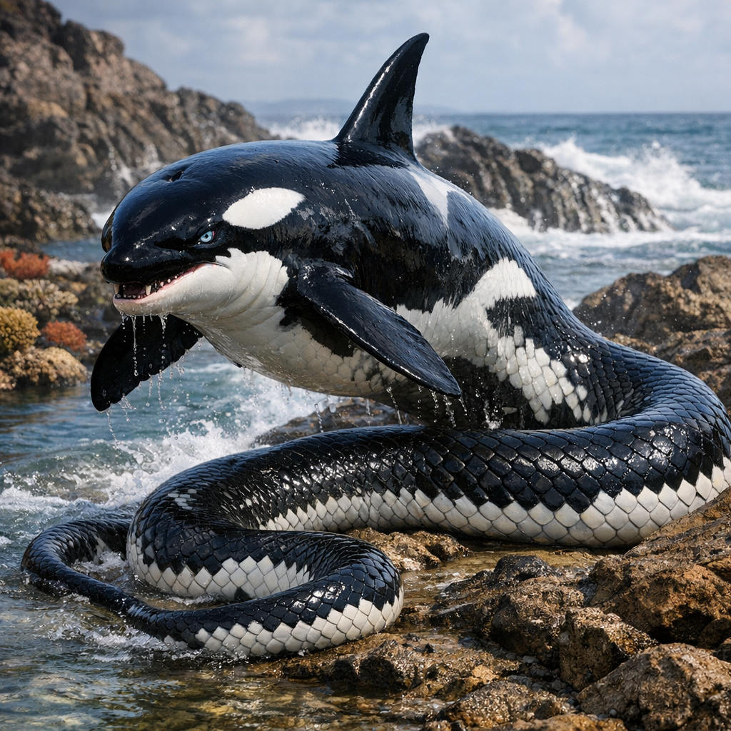 Orcaenake, an AI-generated hybrid of orca and Snake
